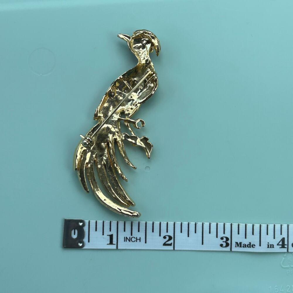 Vintage Multi-Colored Enamel Peacock Brooch Gold-Tone Rhinestone Bird Pin - Picture 5 of 10